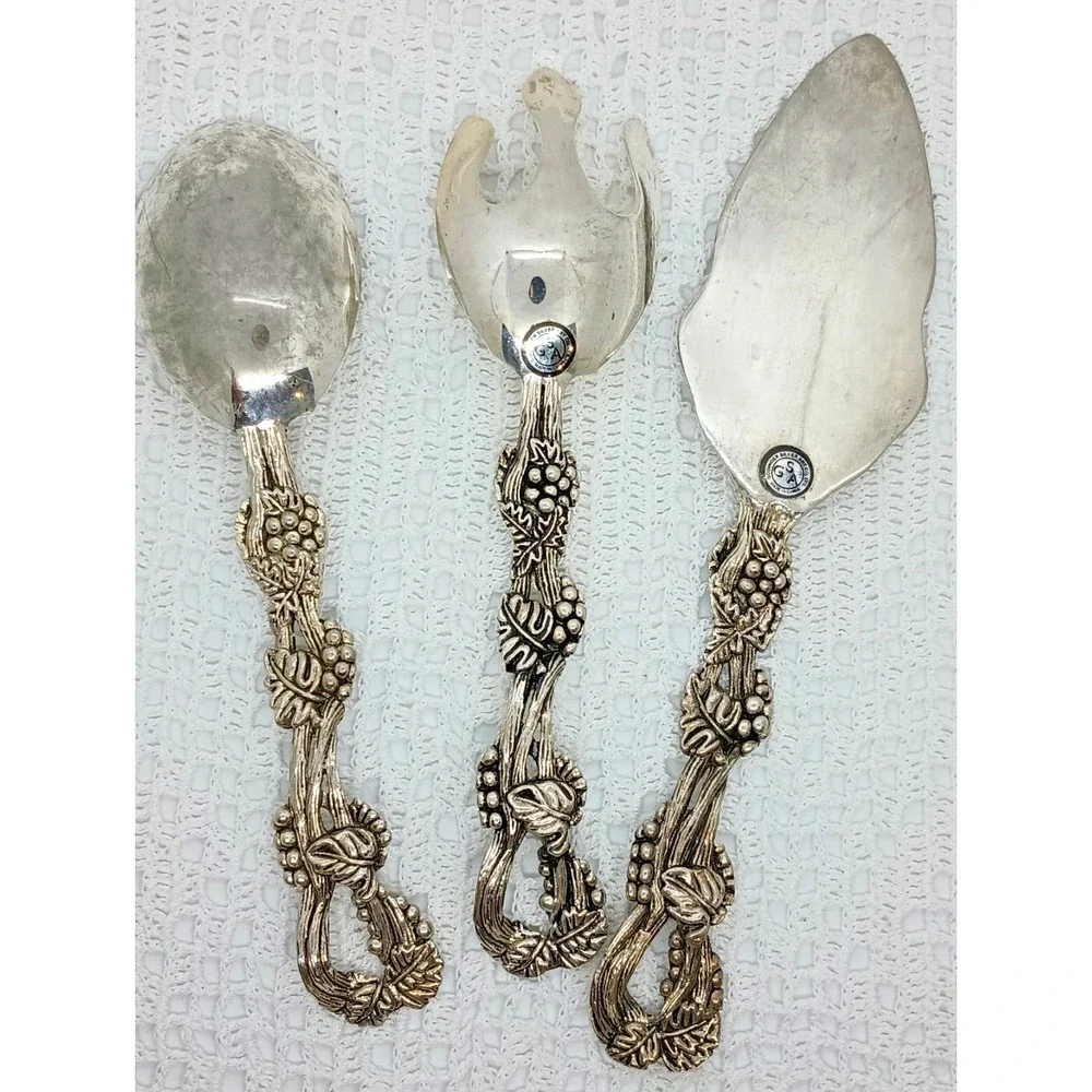 Godinger Silver Art Co. Ornate Grapevine Design Salad & Cake Three Piece Service